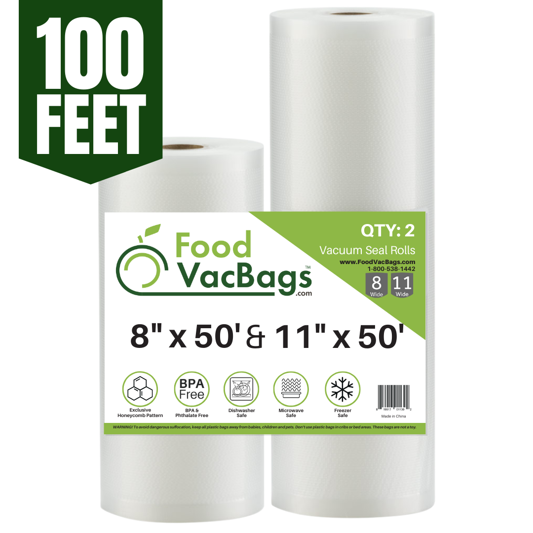 8"x50' and 11"x50' Combo Pack of FoodVacBags Vacuum Seal Rolls