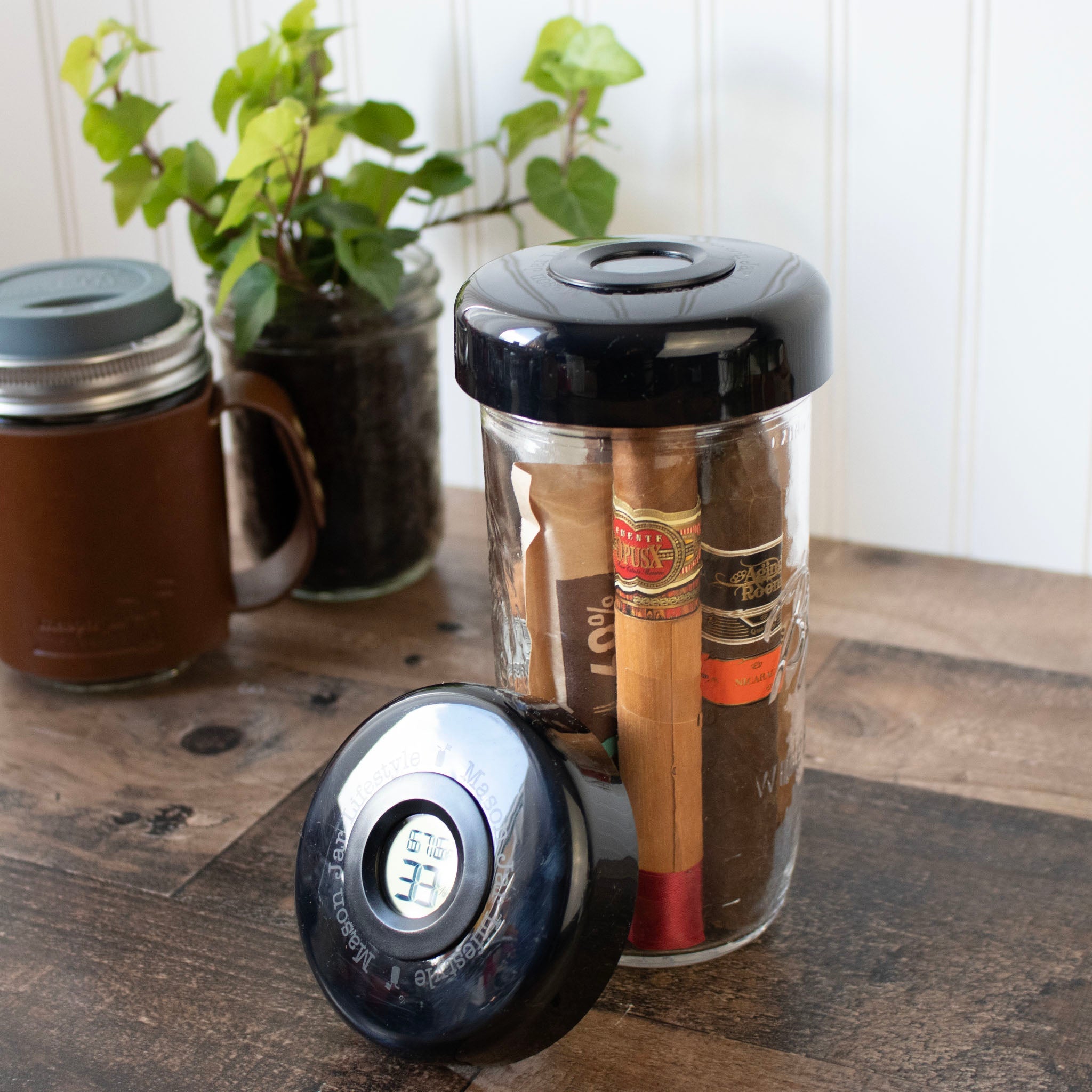Humidor / Hygrometer Lid with Temperature for Wide Mouth Mason Jars