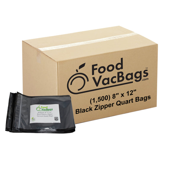 Black Vacuum Seal Zipper Bags - Quart 8 X 12 - Clear Front