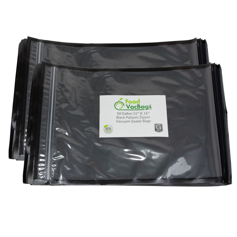 Zipper Bags - 100 FoodVacBags 11" X 16" Zipper Gallon Bags - Black & Clear - airtight- foodsaver compatible