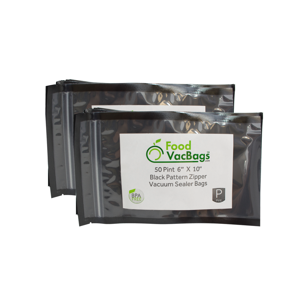 FoodVacBags Zipper Bags - 100 FoodVacBags 6" X 10" Zipper Pint Bags - Black Back Clear Front