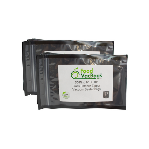 FoodVacBags Zipper Bags - 100 FoodVacBags 6" X 10" Zipper Pint Bags - Black Back Clear Front