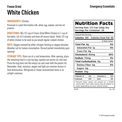 freeze dried white chicken cooked emergency essentials prepper food