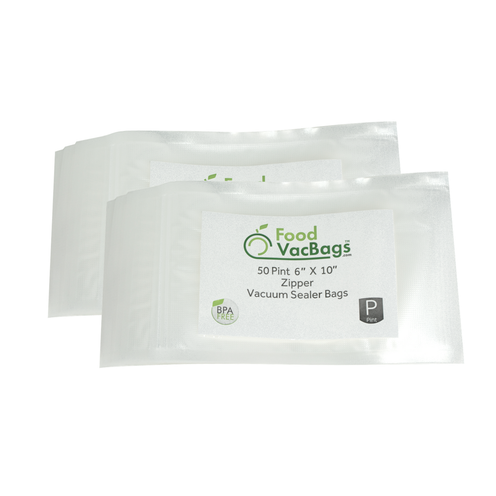 FoodVacBags Zipper Bags - 50 FoodVacBags 6" X 10" Zipper Pint Bags - airtight- foodsaver compatible