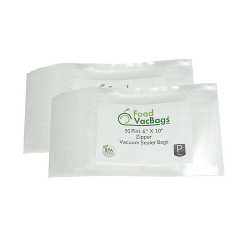 FoodVacBags Zipper Bags - 50 FoodVacBags 6" X 10" Zipper Pint Bags - airtight- foodsaver compatible