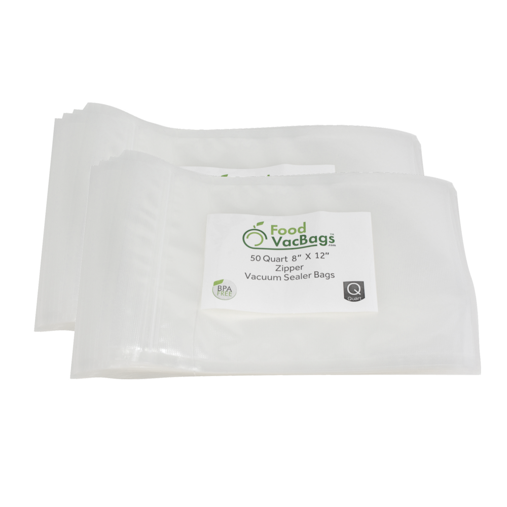FoodVacBags Zipper Bags - 50 FoodVacBags™ 8" X 12" Clear Zipper Quart Bags - airtight- foodsaver compatible