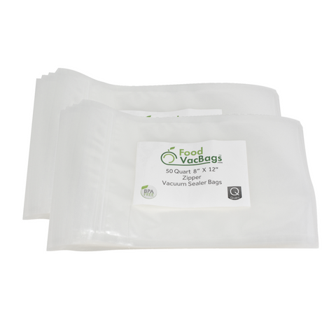 FoodVacBags Zipper Bags - 50 FoodVacBags™ 8" X 12" Clear Zipper Quart Bags - airtight- foodsaver compatible