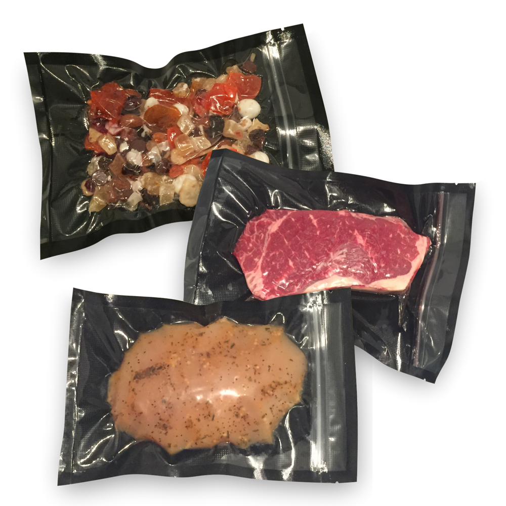 FoodVacBags Zipper Bags - 50 FoodVacBags 8" X 12" Zipper Quart Bags - Black Back Clear Front