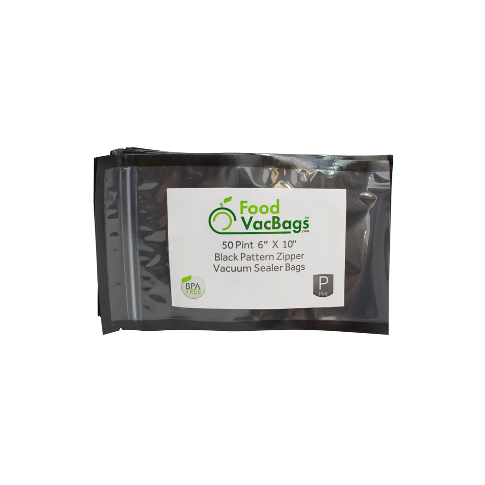 FoodVacBags Zipper Bags - Case Of 1000 FoodVacBags 6" X 10" Zipper Pint Bags - Black & Clear