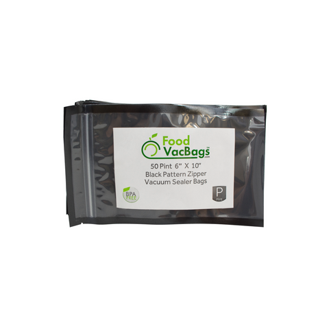 FoodVacBags Zipper Bags - Case Of 1000 FoodVacBags 6" X 10" Zipper Pint Bags - Black & Clear