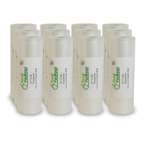 Rolls - 12 FoodVacBagsâ„¢ 11" X 50' Gusseted Expandable Vacuum Sealer Roll