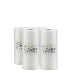 Rolls - Four FoodVacBags™ 8" X 50' Vacuum Seal Rolls - compatible with foodsaver - sous vide