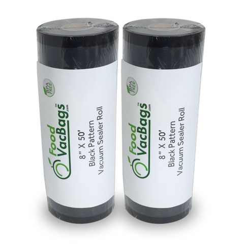 Rolls - TWO 8" X 50' Black Back Clear Front Vacuum Seal Roll - airtight - foodsaver compatible