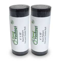 Rolls - TWO 8" X 50' Black Back Clear Front Vacuum Seal Roll - airtight - foodsaver compatible