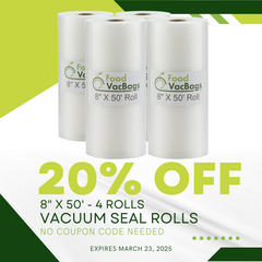 Four FoodVacBags™ 8" X 50' Vacuum Seal Rolls