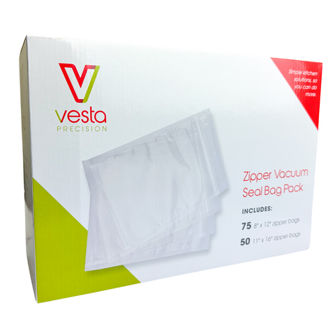 BULK Vesta Precision Zipper Vacuum Seal Bags: 8" x 12" (75) and 11" x 16" (50)