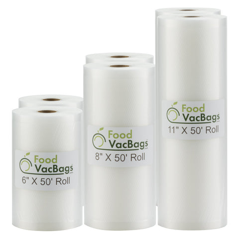 6 Rolls - Two 6", 8", & 11" FoodVacBags Rolls