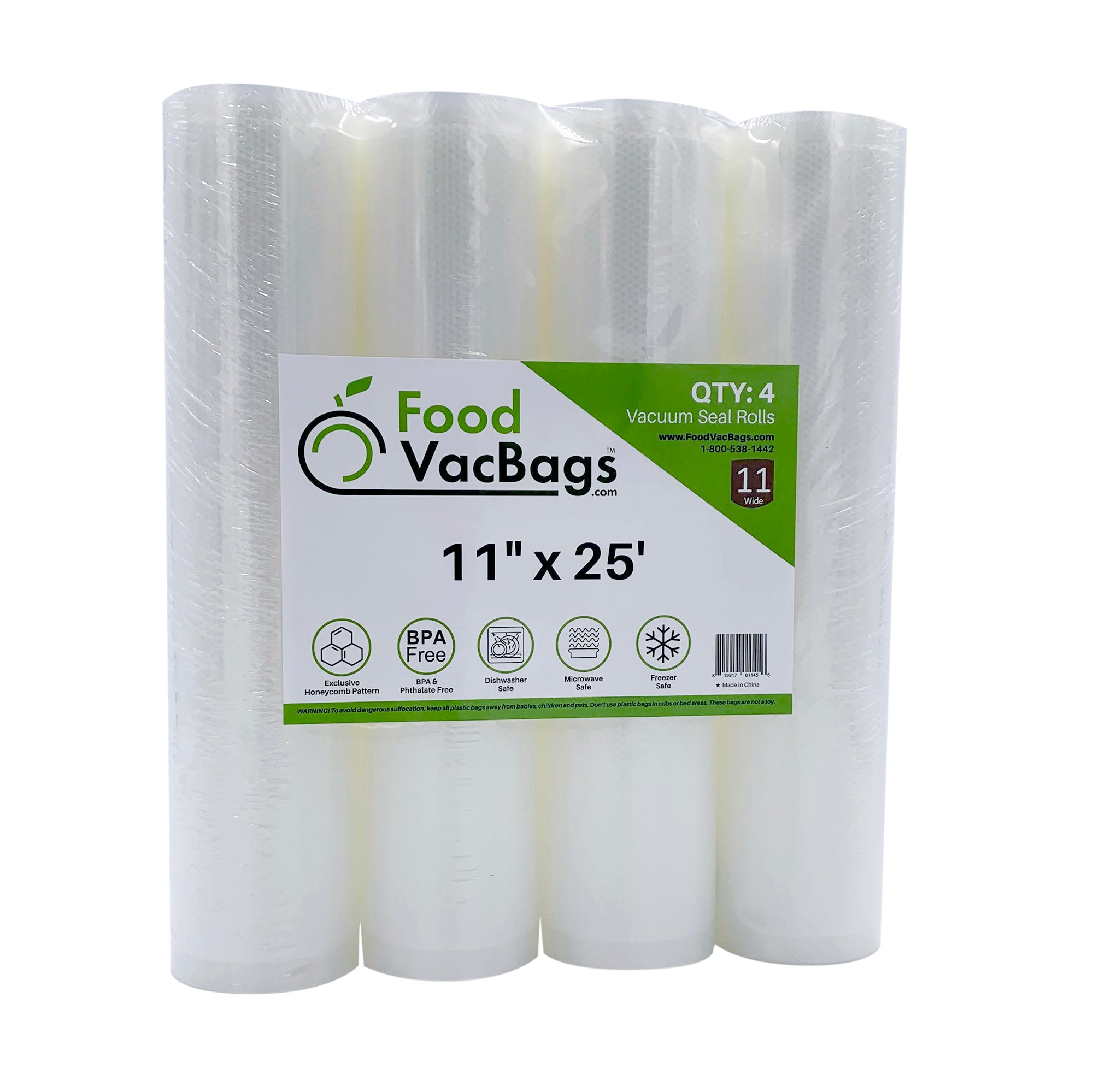 11" x 25' FoodVacBags Vacuum Sealer Roll, Compatible with Foodsaver, Case, Bulk