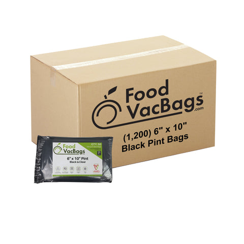 Case of 1200 Pint 6" X 10" Black Backed Vacuum Seal Bags - Bulk - FoodSaver Compatible