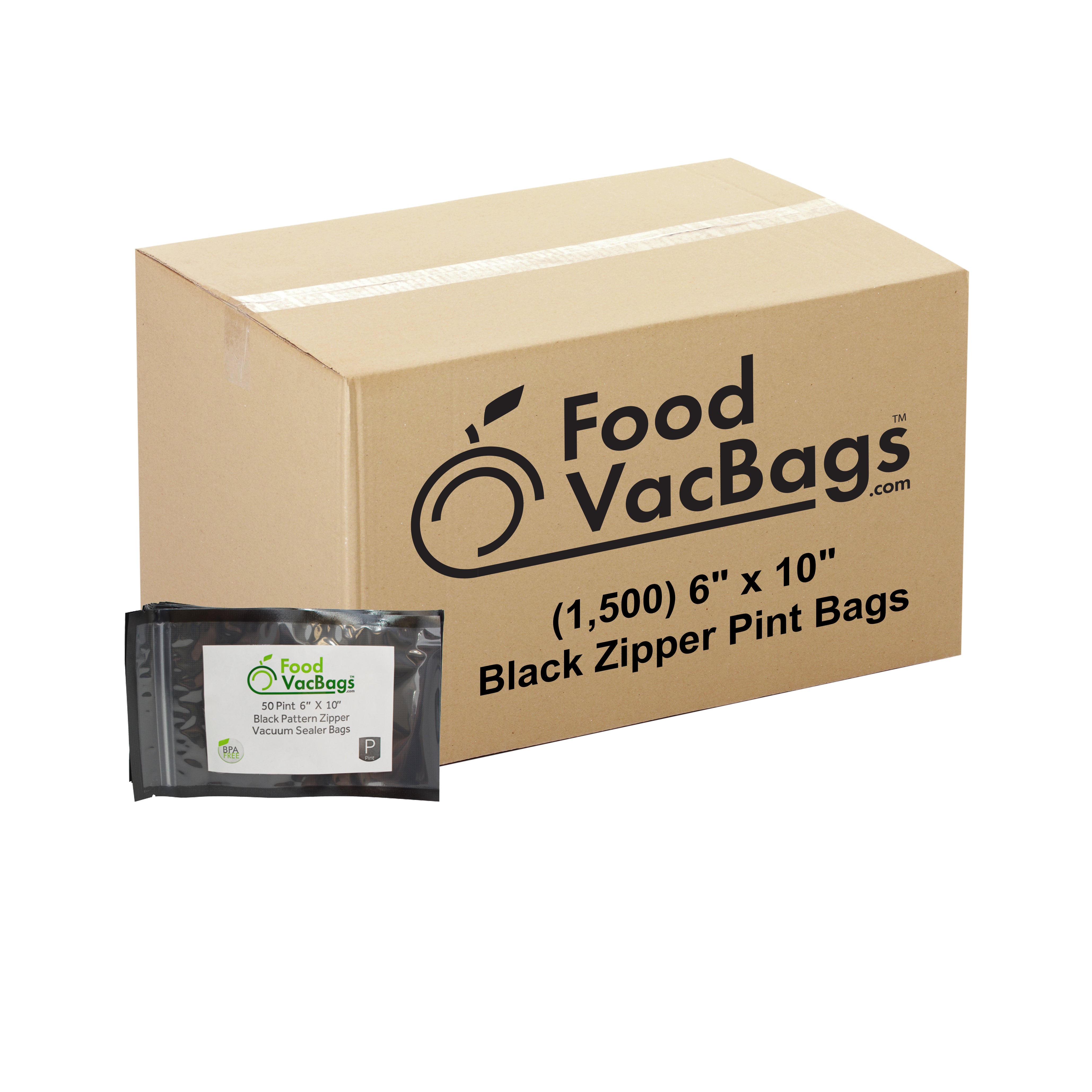 1500 - 6" X 10" Zipper Pint Black & Clear Vacuum Seal Bags - Bulk