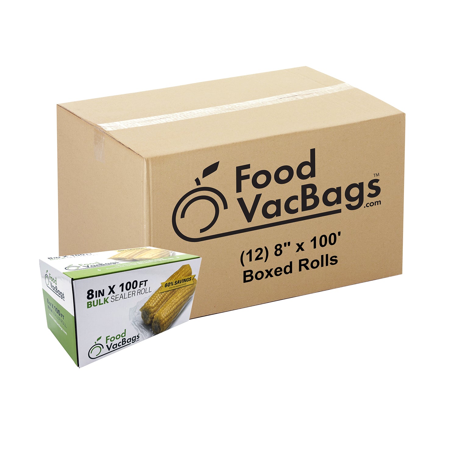 8" x 100' Boxed Vacuum Sealer Rolls FoodVacBags