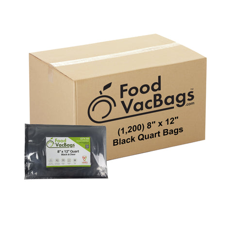 1200 Quart 8" X 12" Black & Clear Vacuum Seal Bags - Premade - Black Backed - Bulk Bags