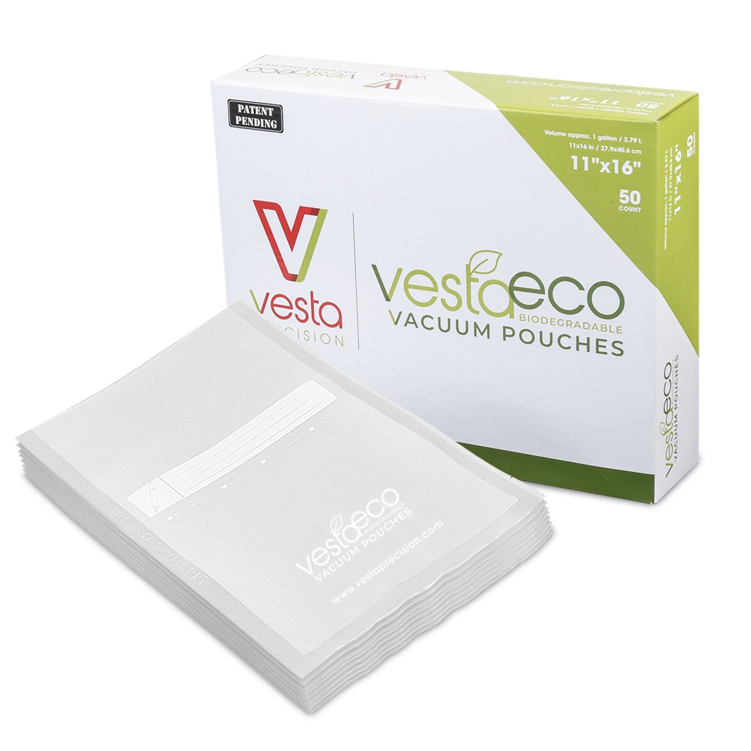 11" x 16" Gallon VestaEco Biodegradable Embossed Vacuum Sealer Bags - 50 count