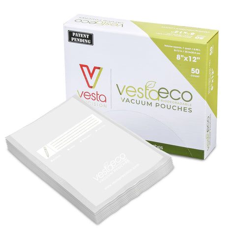 8" x 12" Quart VestaEco Biodegradable Chamber Bags - 50 count