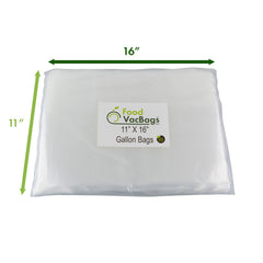 FoodVacBags Gallon Sized Vacuum Seal Bags are 11"x16"