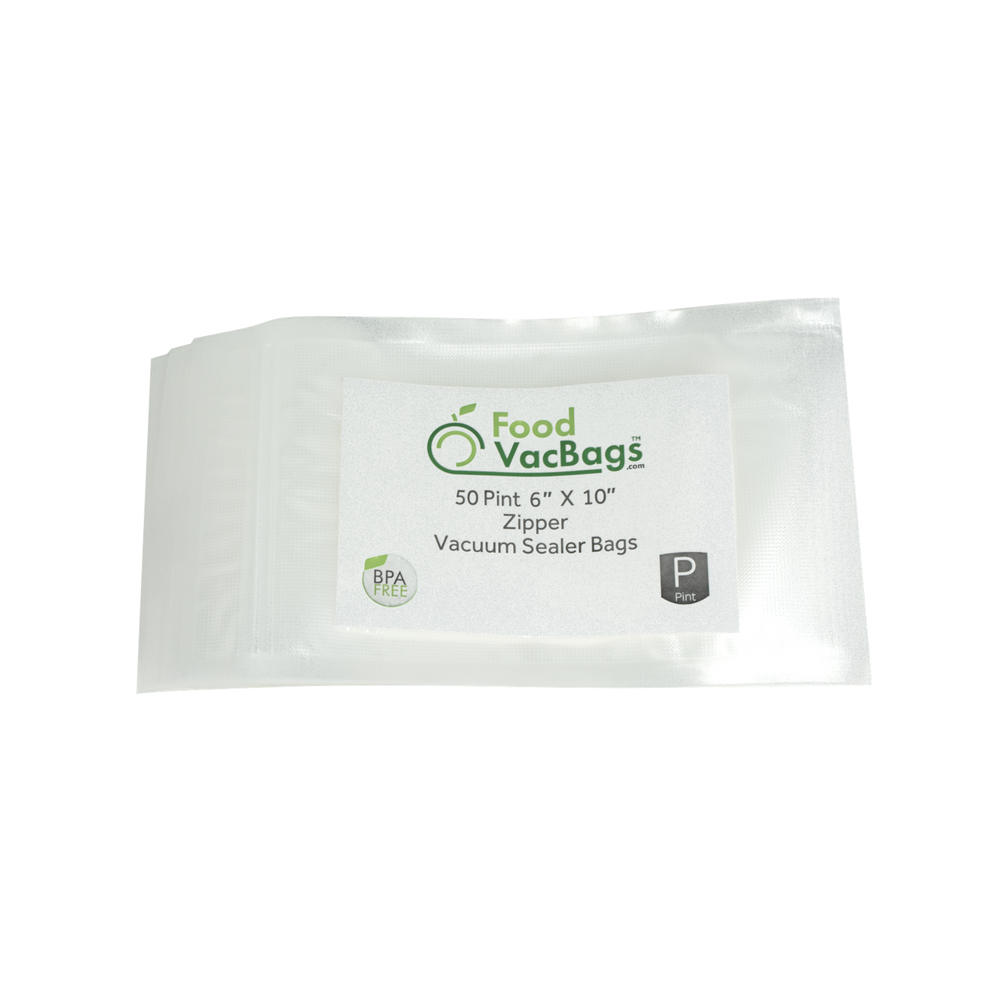 FoodVacBags Vacuum Seal Zipper Bags - Pint 6 X 10 Resealable