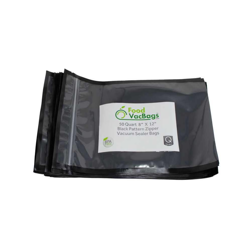 Black Vacuum Seal Zipper Bags - Quart 8 X 12 - Clear Front