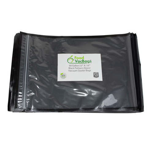 Zipper Bags - Case Of 1000 FoodVacBags 11" X 16" Zipper Gallon Bags - Black & Clear